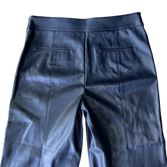 NWT Ann Taylor High Waist Easy Straight Cropped Navy Blue Faux Leather Pants  14 - Picture 7 of 11